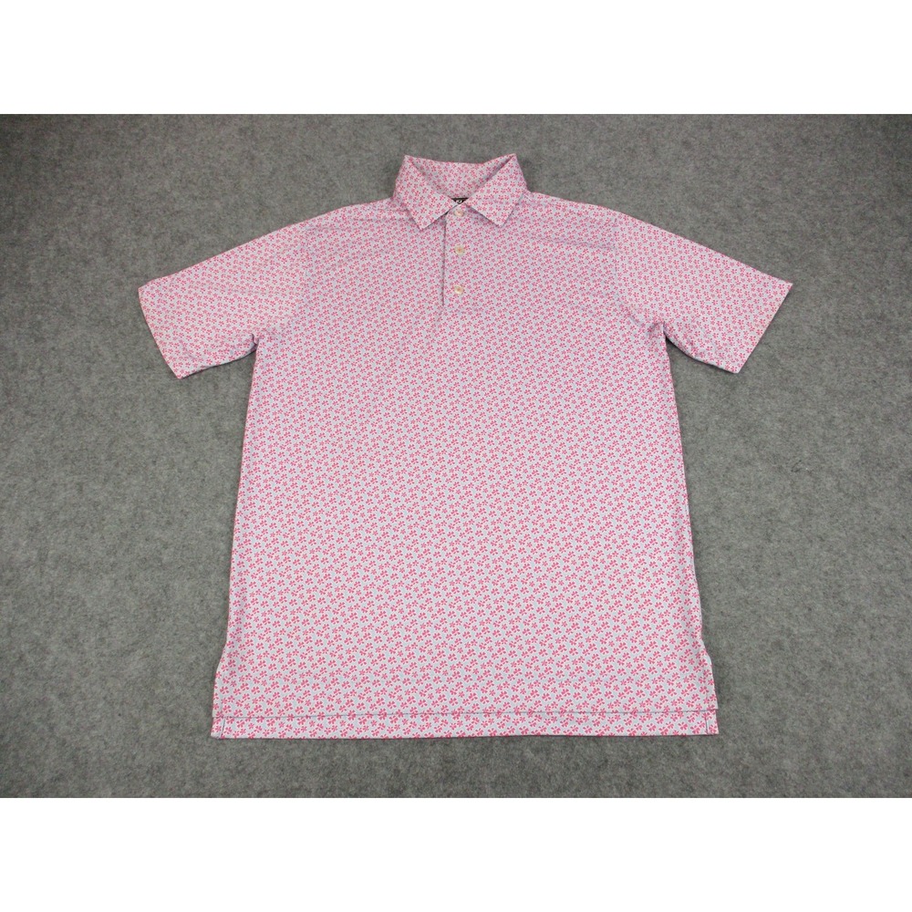 FootJoy Polo Shirt Mens Small Pink Blue Floral Print Stretch Performance Golf